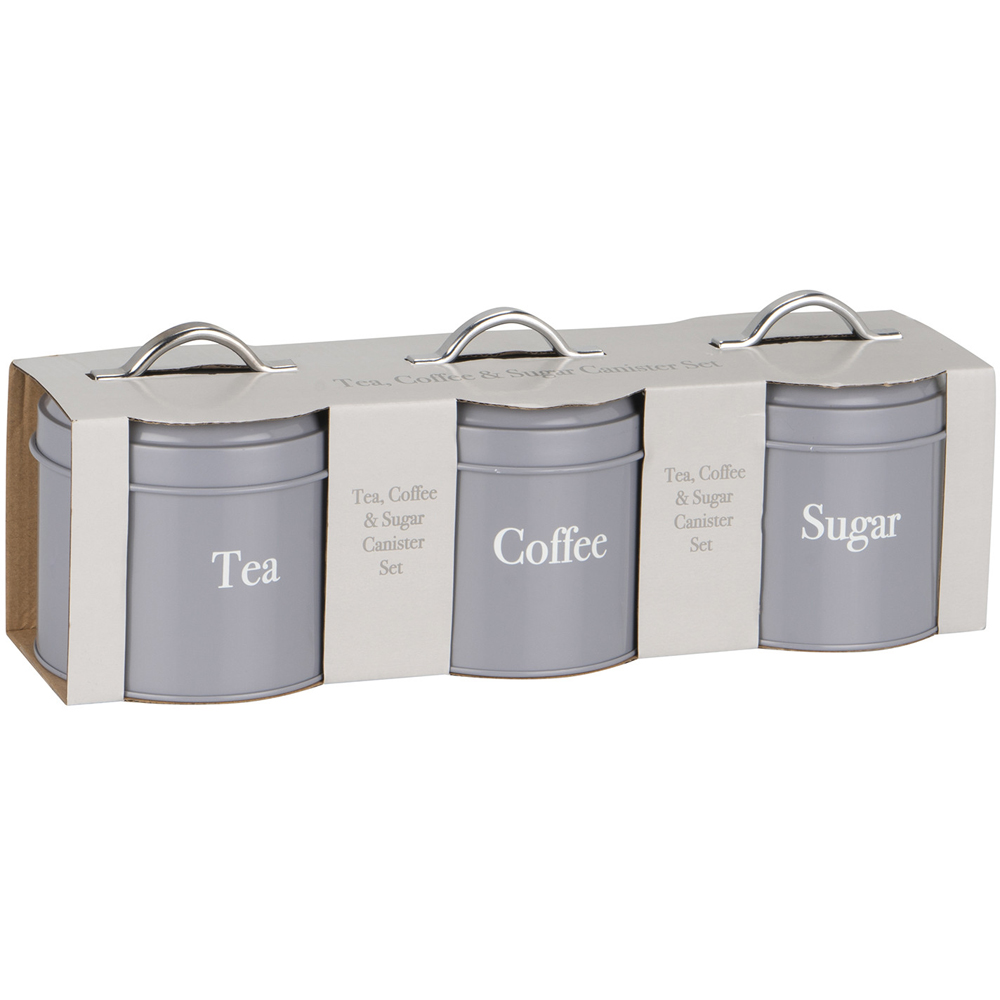 3 Piece Grey Mini Coffee Tea and Sugar Canister Set Image 2