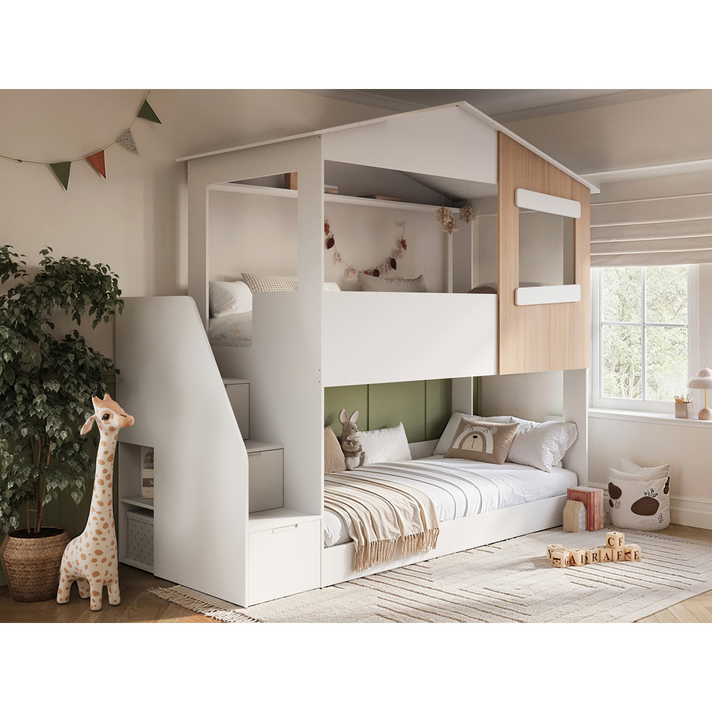 Flair Dreamland White and Oak Play House Staircase Bunk Bed Image 6