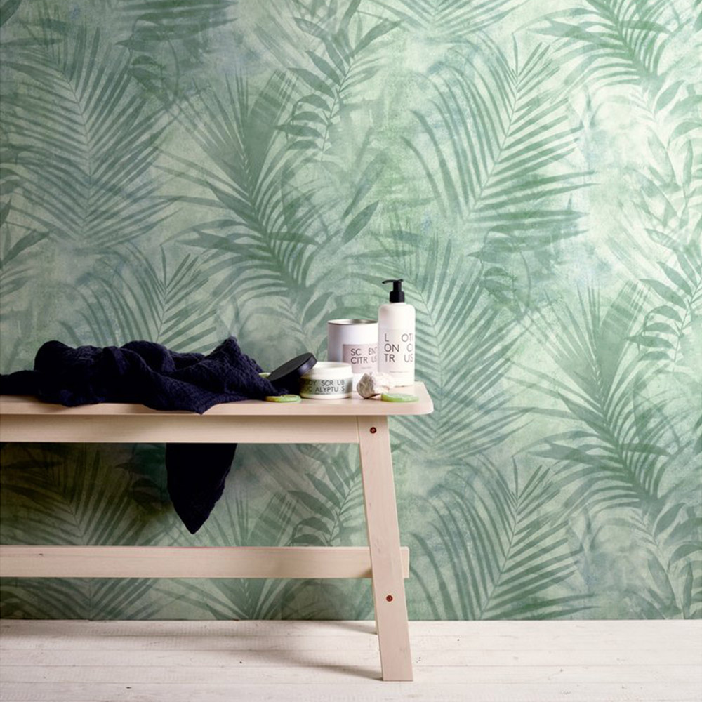A.S Creation Palm Fronds Green and Blue Non-Woven Wallpaper Image 2
