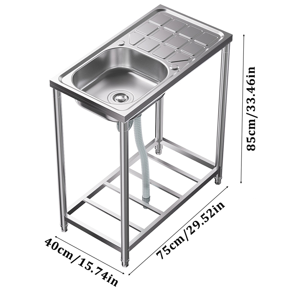 Living and Home Single Trough 201 Stainless Steel Commercial Sink with Drainboard Image 9
