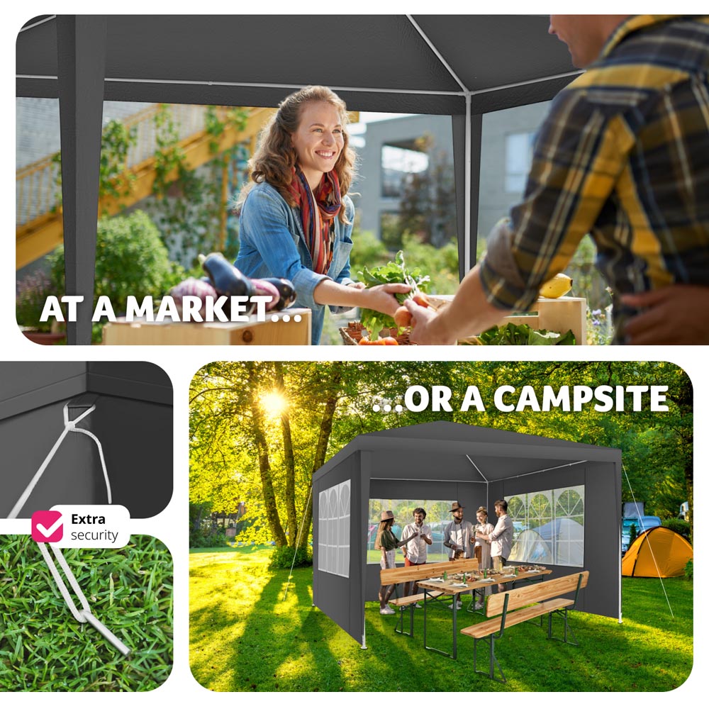 tectake Baraban 3 x 3m Grey Gazebo with 3 Side Panels Image 8