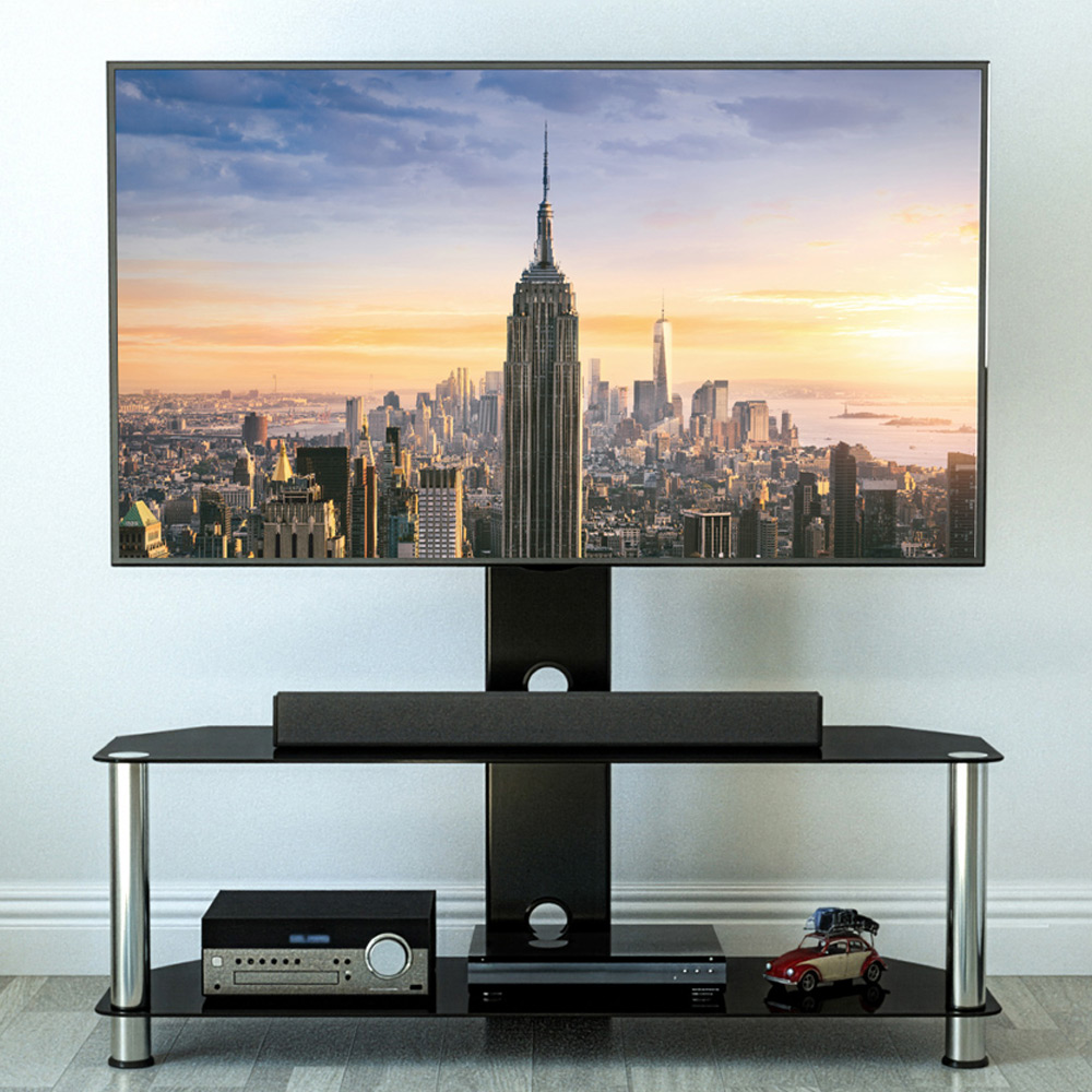 AVF Classic 2 Shelf Black and Chrome Mount Glass Corner TV Unit Image 1