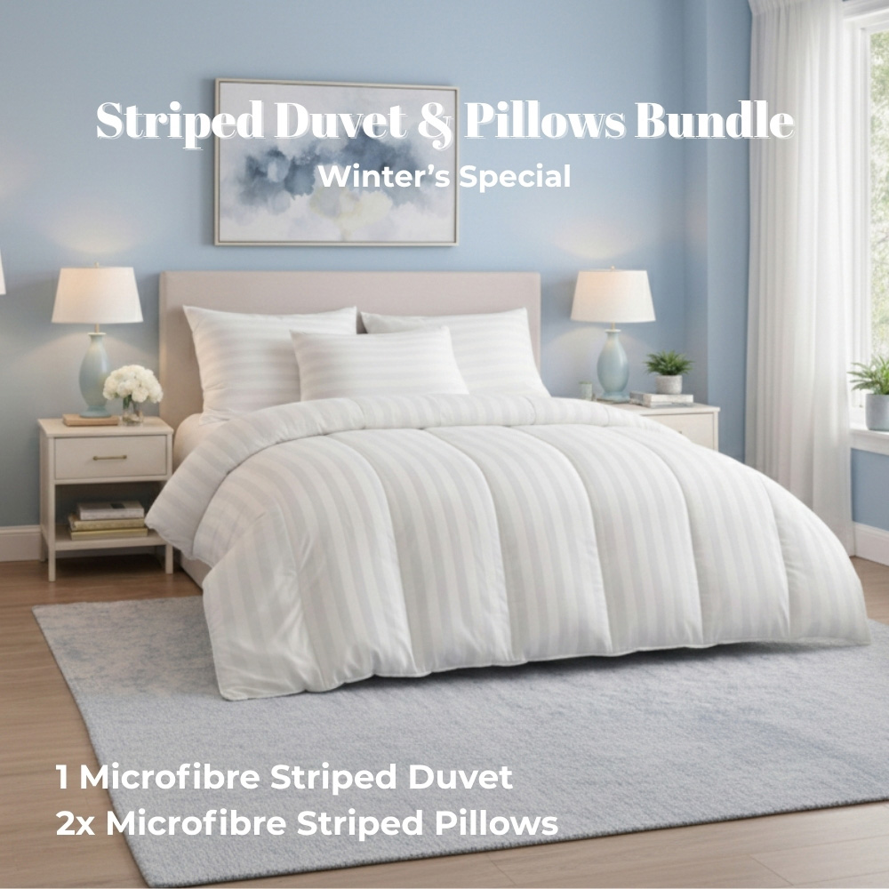 MHG Living King Size White Striped Extra Warm Winter Hollowfibre Duvet Set 15 Tog Image 3