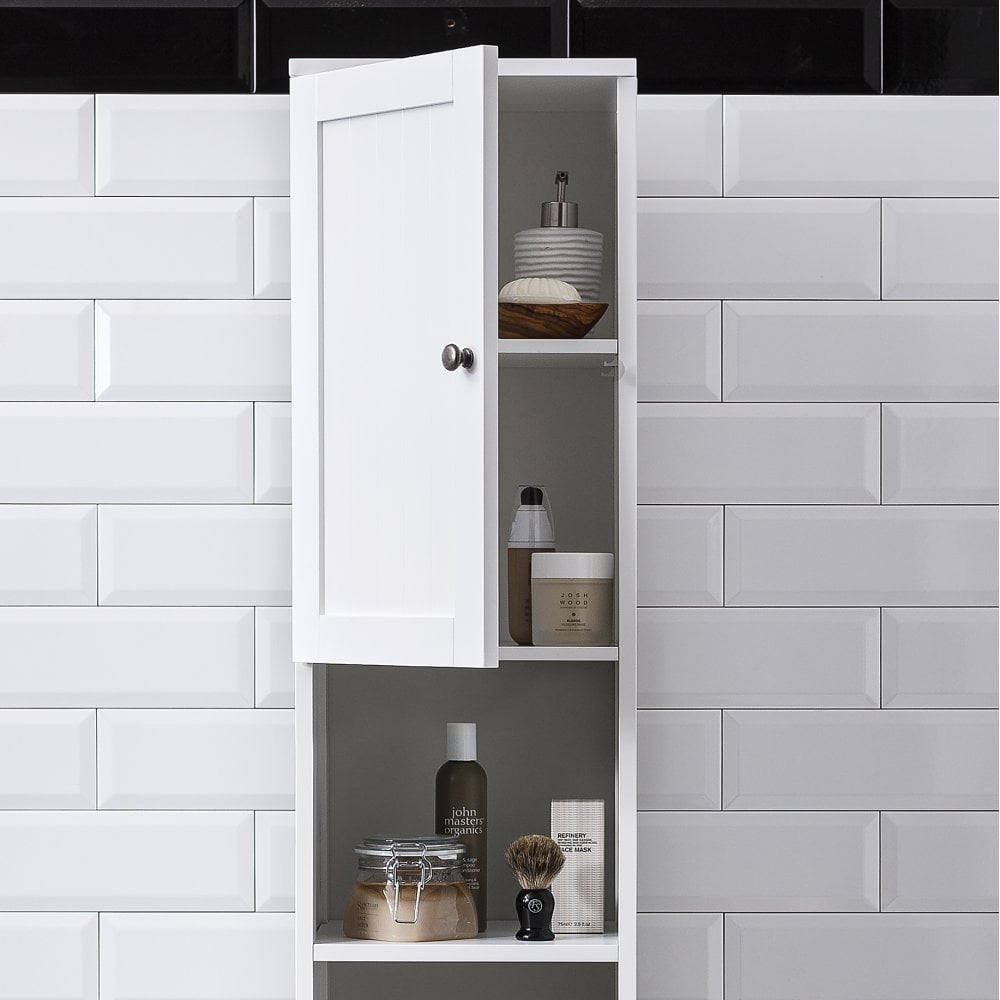 Noa and Nani Stow 2 Door Single Drawer 2 Shelf White Tallboy Bathroom Storage Unit Image 4