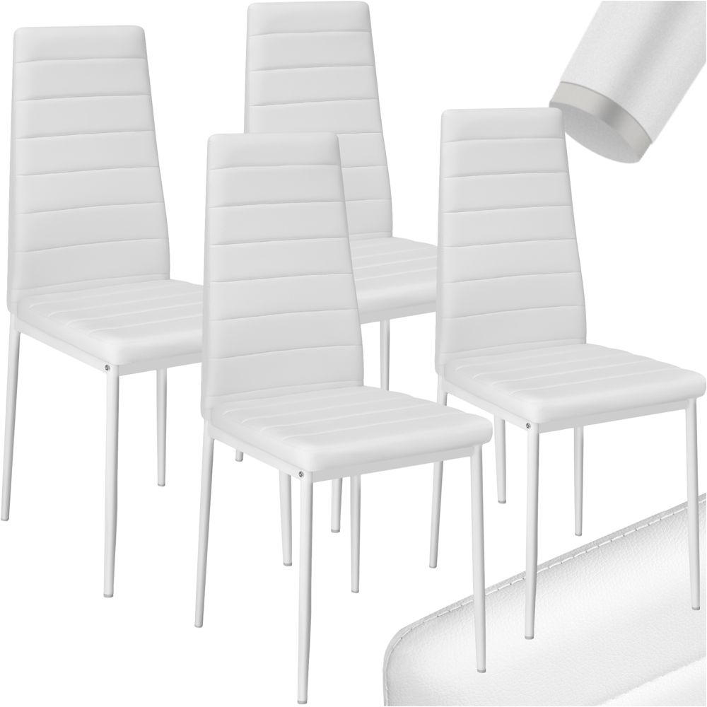 tectake Set of 4 White High Backrest Padded Dining Chair Image 2