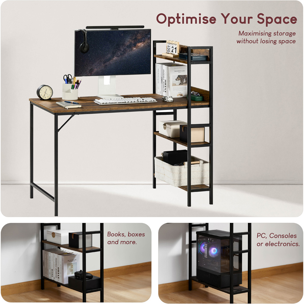 Vida Designs Brooklyn Dark Wood Computer Desk with 3 Shelf Image 8