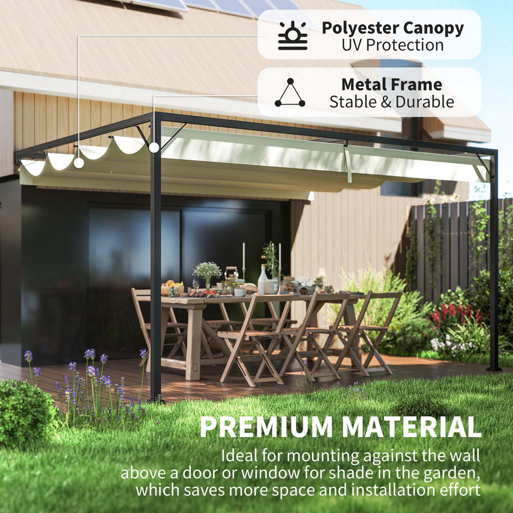 Outsunny 4 x 3m Cream Wall Mounted Pergola with Retractable Canopy Image 7