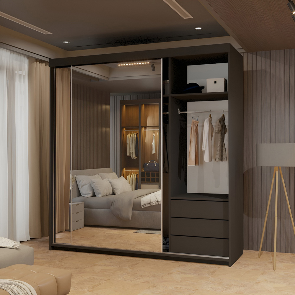 Sliding Wardrobes 4U Queen 2 Door Black Wide Full Length Mirrores Sliding Wardrobe Image 3