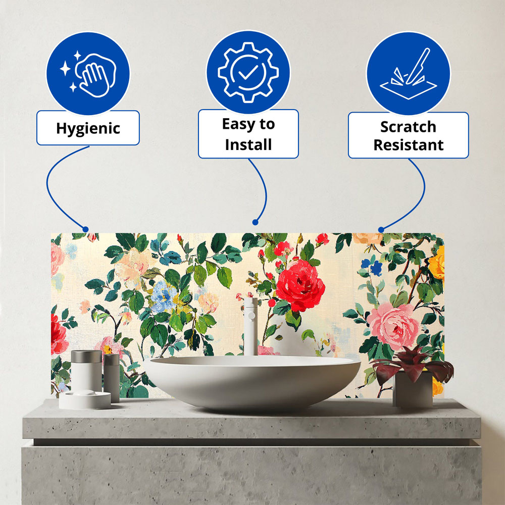 Warren Reed Designer Collection of Summer Garden Flowers Glass Bathroom Splashback 25 x 60cm Image 3