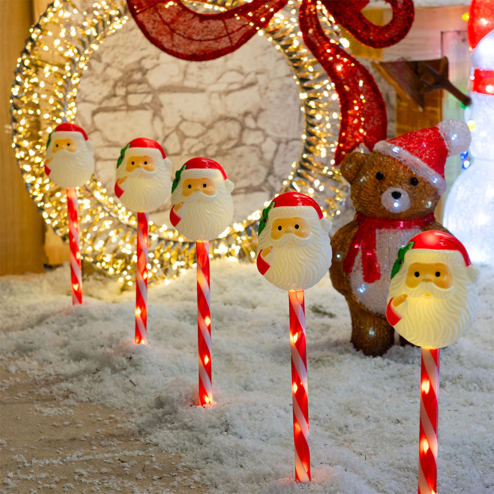 Set of 5 Retro Santa Stake Lights Image 3