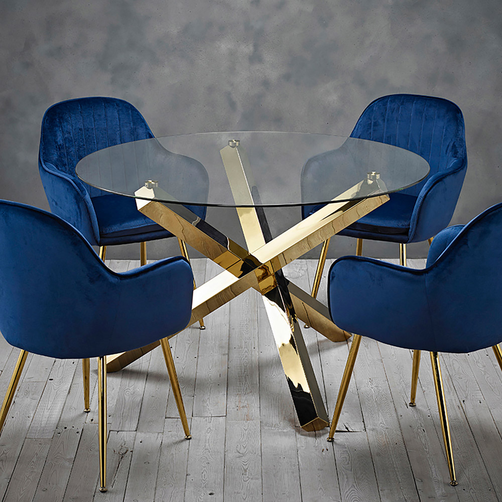 Capri 4 Seater Glass Dining Table Gold Image 1