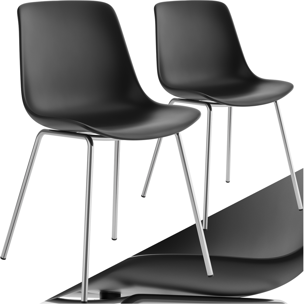 tectake Mave Set of 2 Black and Chrome Ergonomic High Backrest Dining Chair Image 2