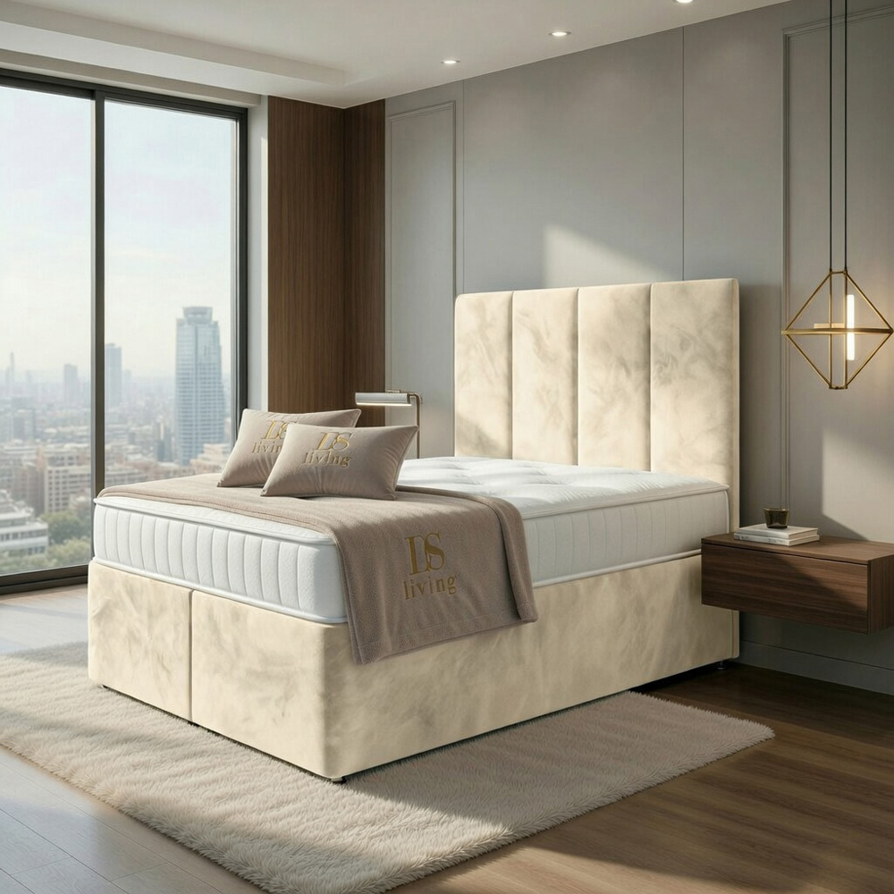 DS Living Harmony King Size Cream Plush Velvet Ottoman Bed Image 4