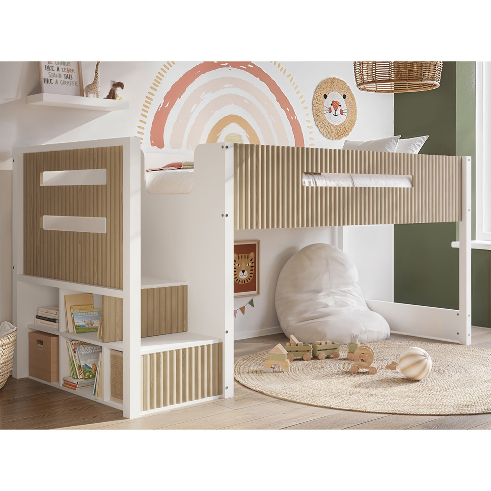 Flair Luca 6 Drawer White and Oak Ribbed Bed Frame Image 9