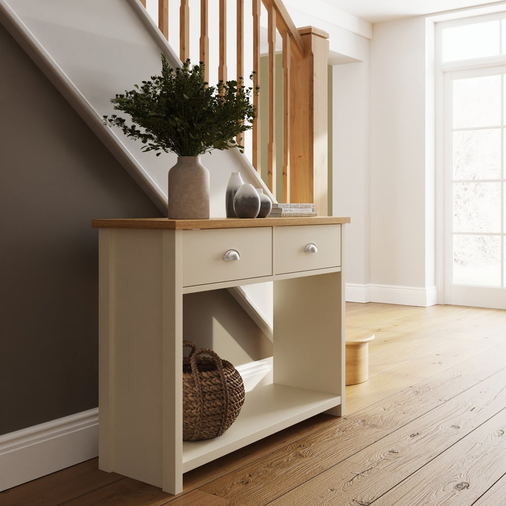 GFW Lancaster 2 Drawer Cream Console Table Image 7