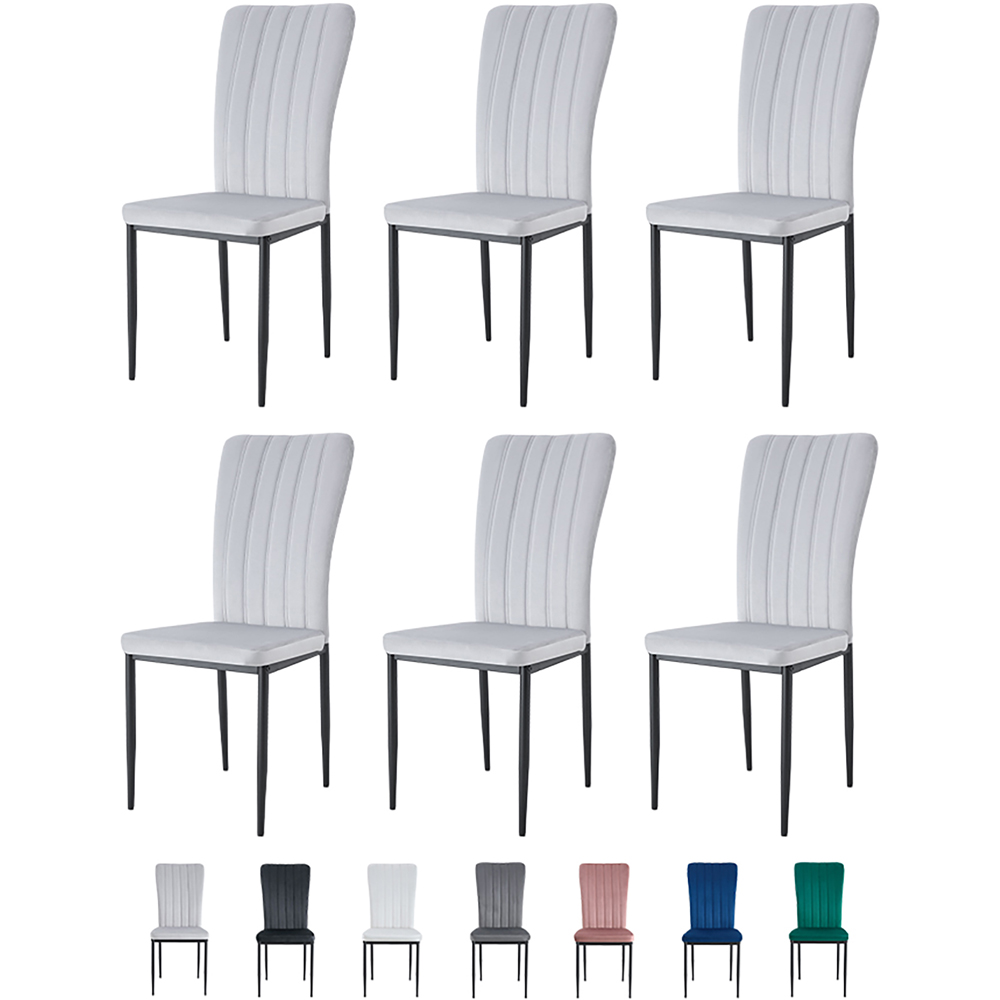 Elle Set of 6 Light Grey Velvet Effect Plush Padded Upholstered Dining Chair Image 8