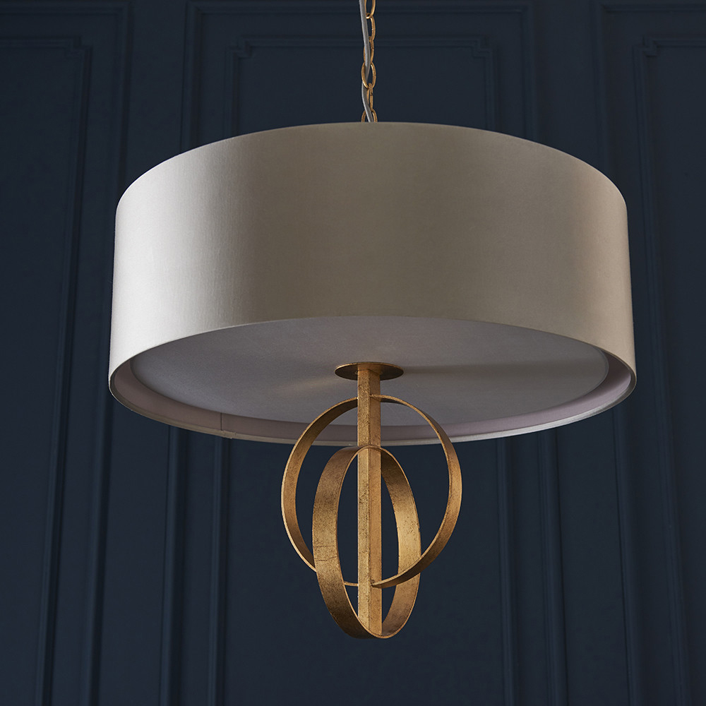 Merano Trento Antique Gold and Mink Satin Fabric 3 Light Pendant Ceiling Light Image 7