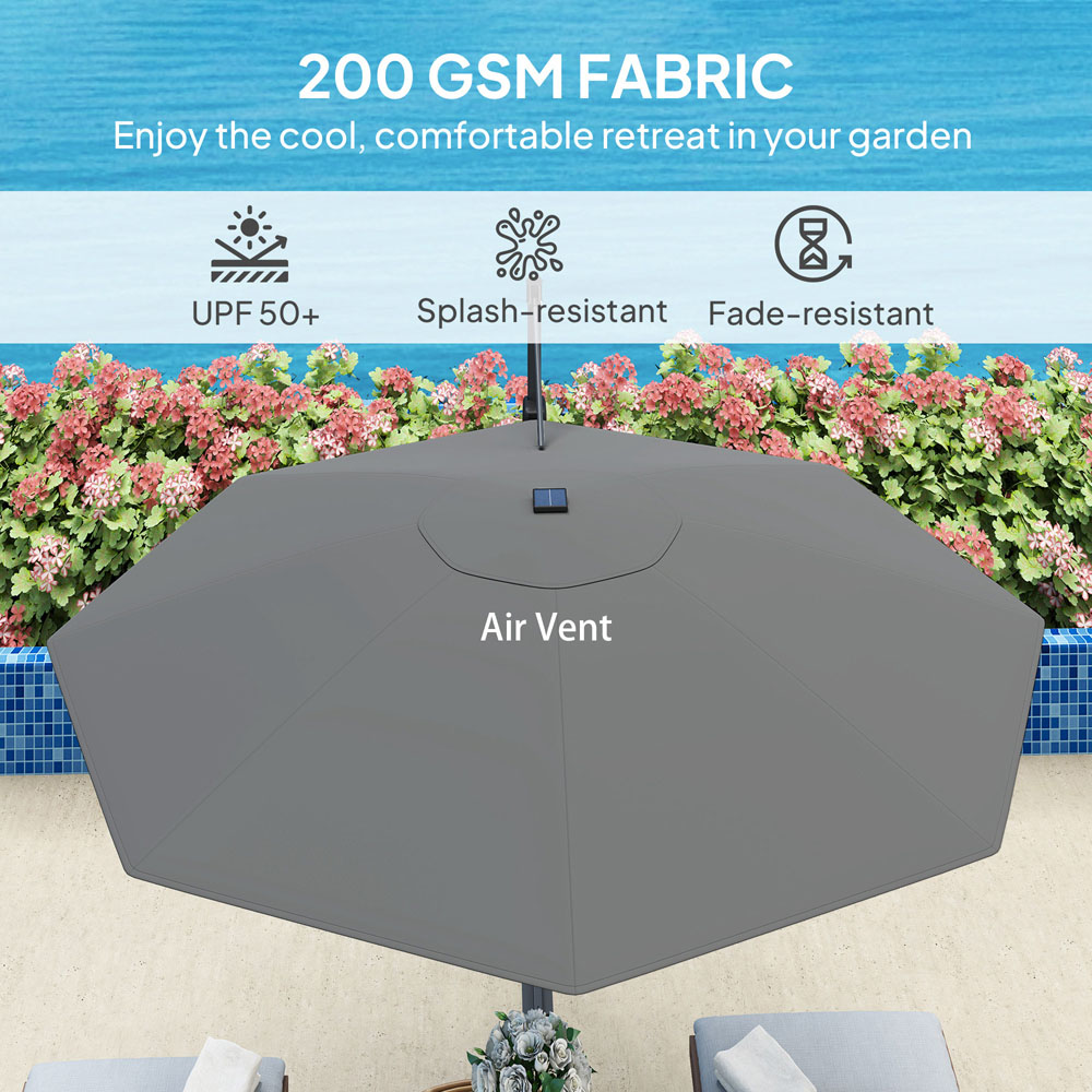 Outsunny 2 Tier Dark Grey Solar LED Crank Handle Parasol with Cross Base 3m Image 7