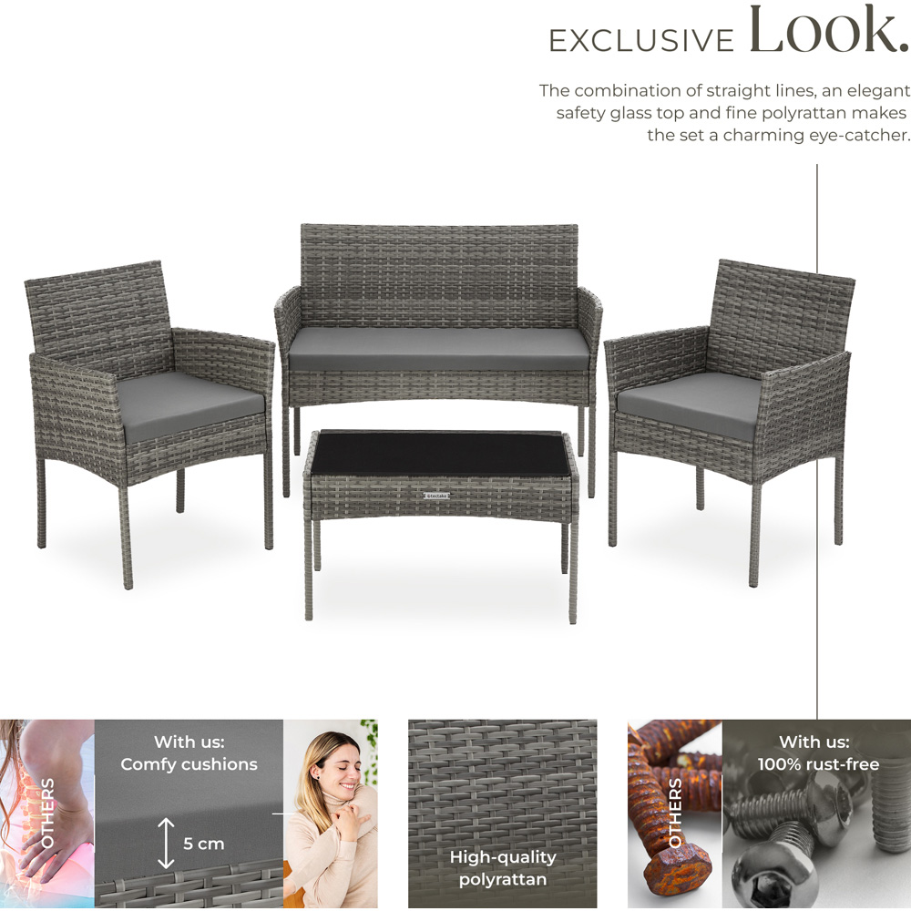 tectake Palese 4 Seater Grey Rattan Garden Sofa Set Image 4