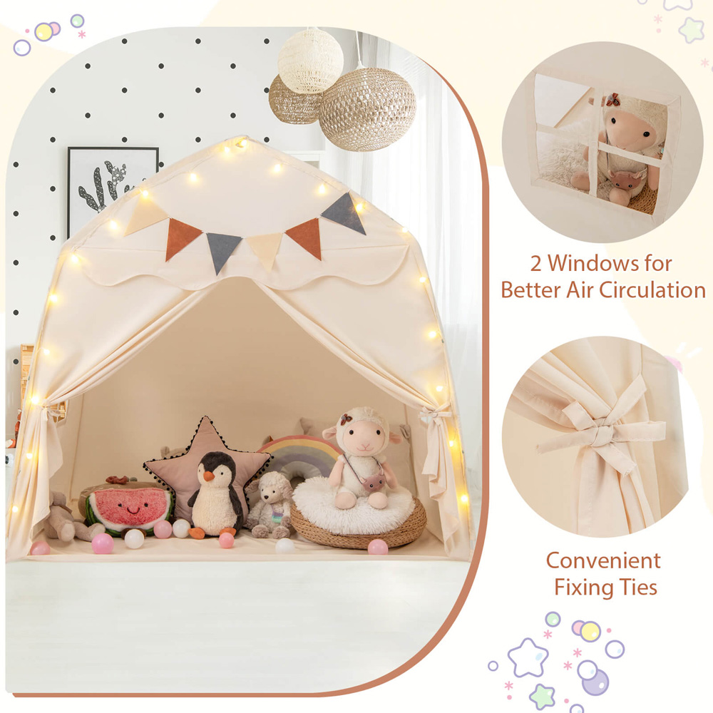 Costway 3 Person Extra Large Kids Play Tent with Lights Beige Image 4