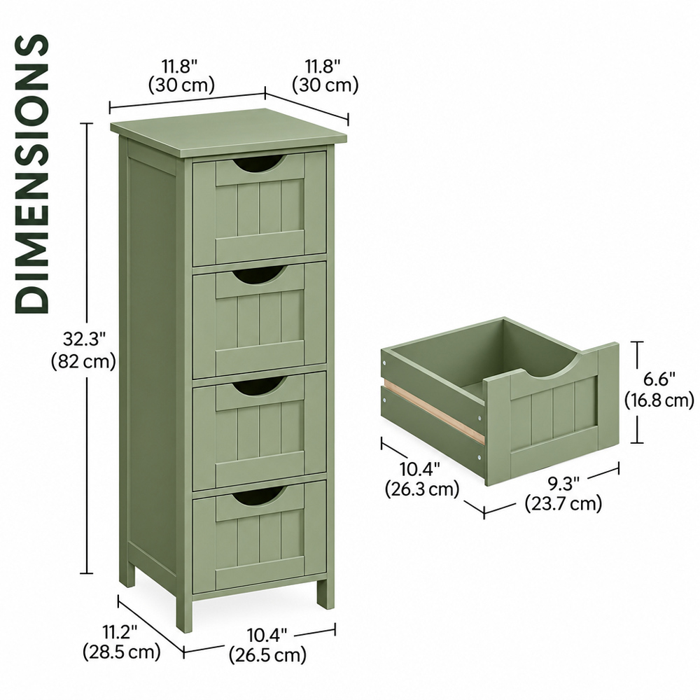 Modcraft 4 Drawer Green Freestanding Bathroom Floor Storage Cabinet Image 6