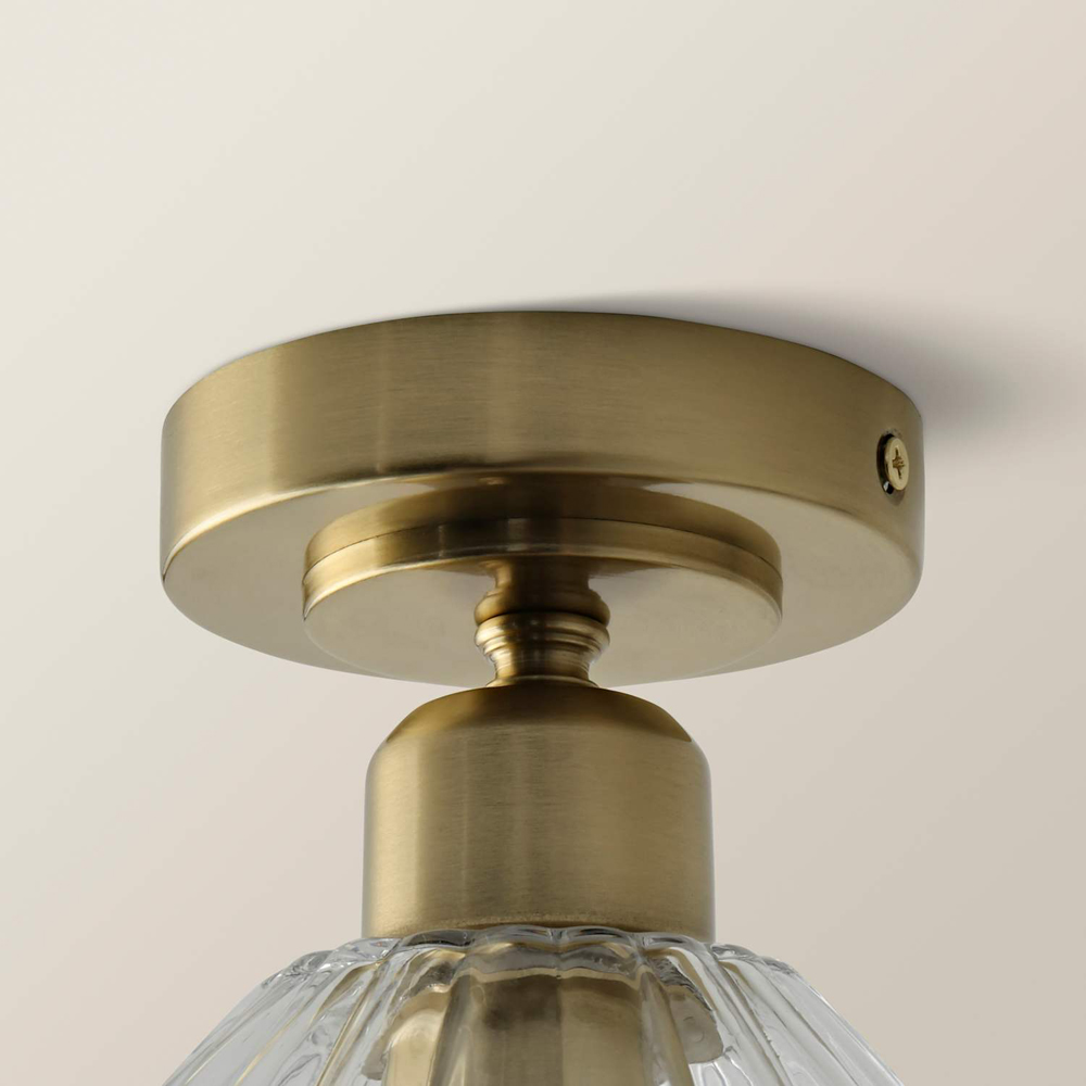 ValueLights Cheltenham Ribbed Shade Brushed Gold Flush Ceiling Light with Bulb Image 3
