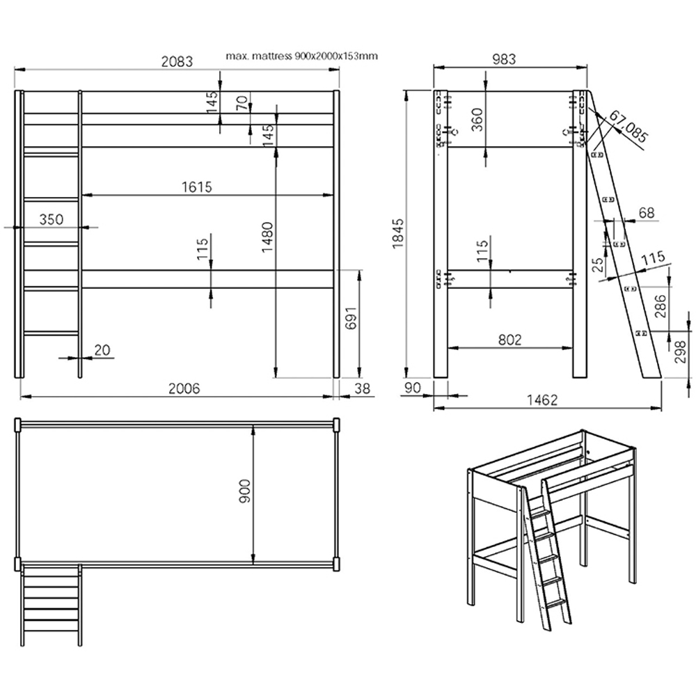 Noomi Tera Single White L Shaped High Sleeper with Small Double Bed Image 4