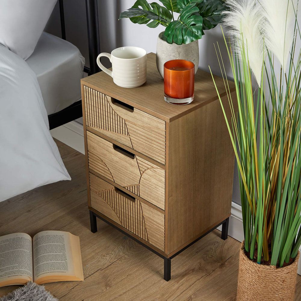 Home Source Reedham 3 Drawer Geometric Bedside Table Image 4
