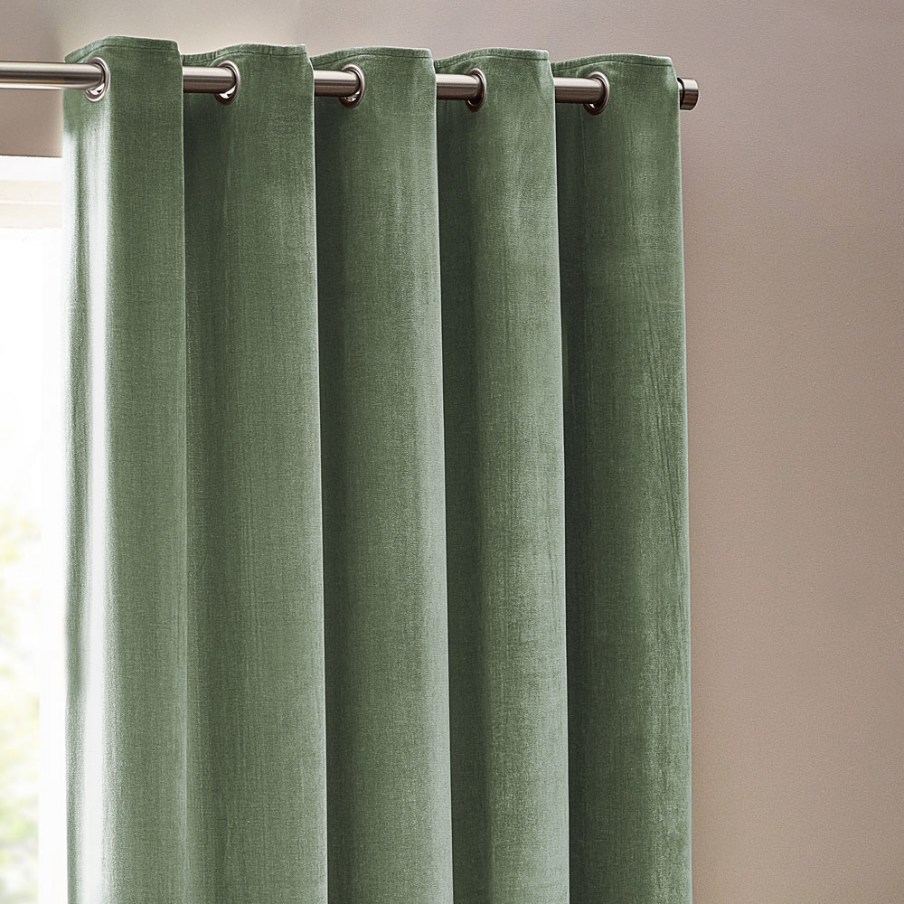 Yard Green Heavy Chenille Velvet Eyelet Curtains 229 x 183cm Image 2