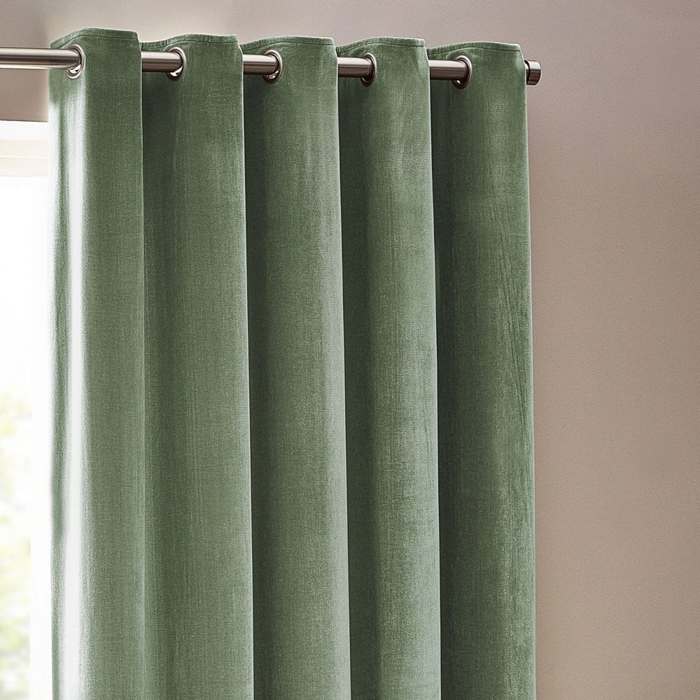 Yard Green Heavy Chenille Velvet Eyelet Curtains 168 x 183cm Image 2
