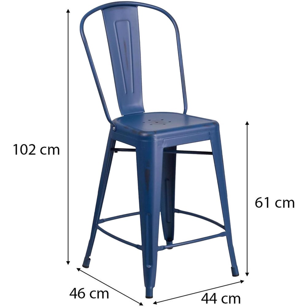 FWStyle Antique Blue Steel Bar Stools Set of 4 Image 7
