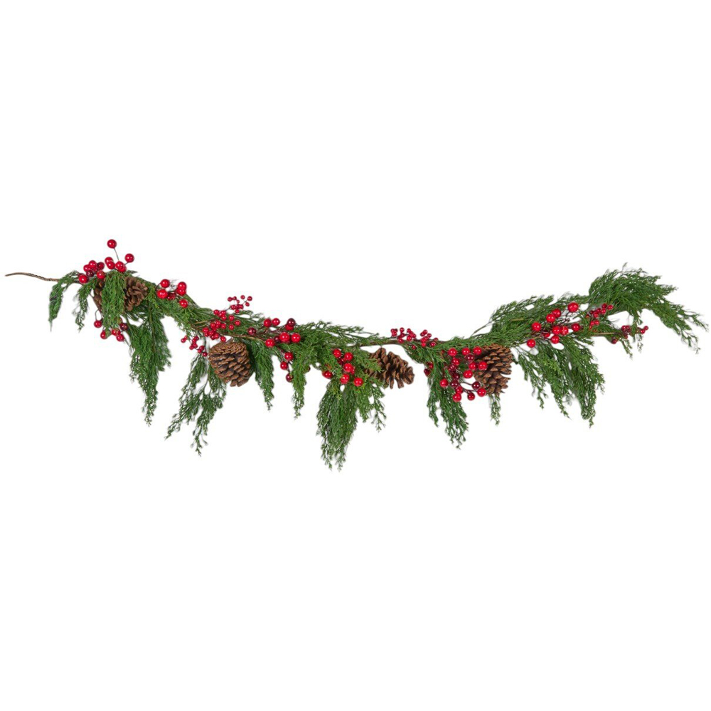 Pinecone and Red Berry Garland - Green and Red Image 1