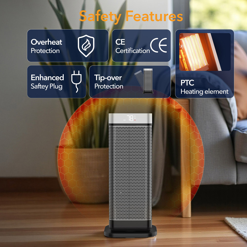 Air Pro Black and Grey Portable Electric Tower Space Heater with LED Display and Remote 2000W Image 3