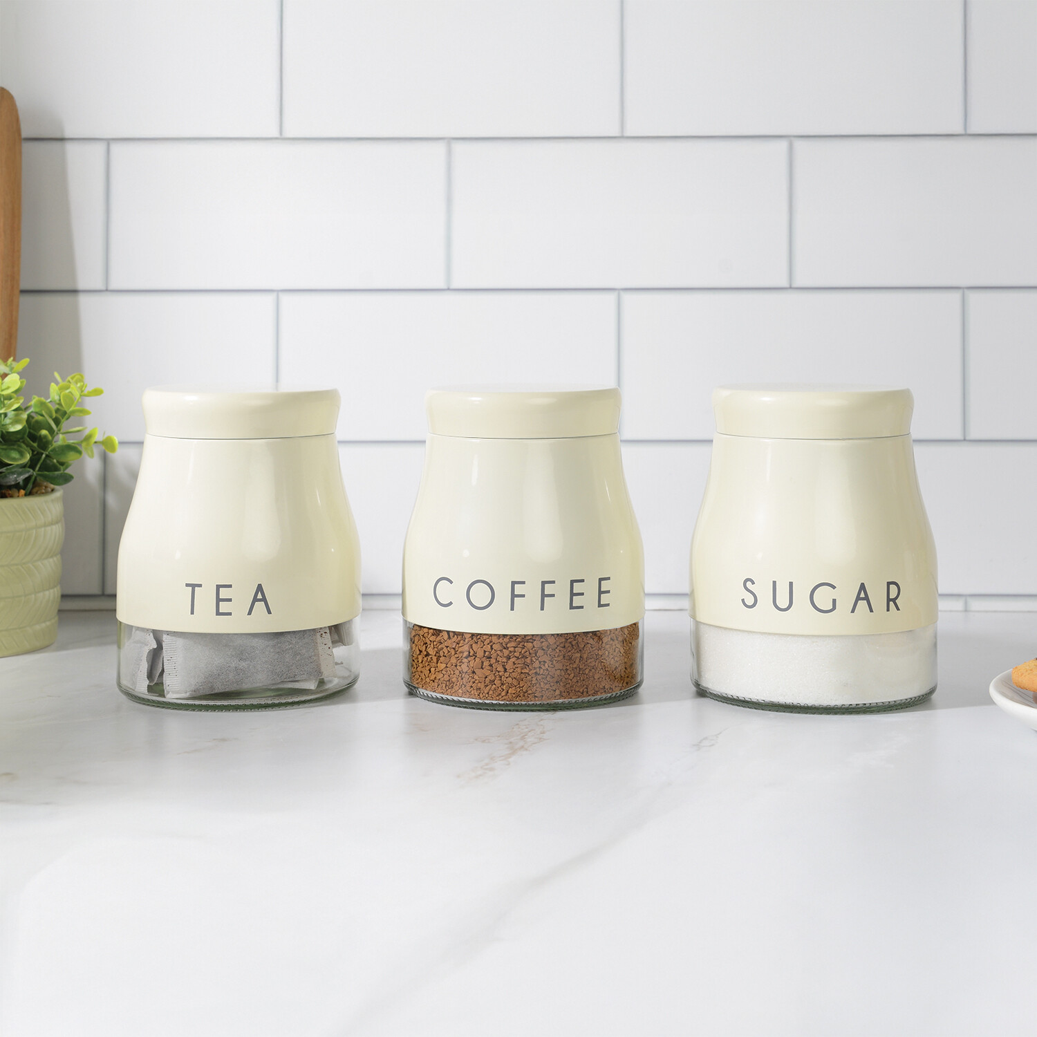 Set of 3 Stainless Steel Canisters Neutral Image 2