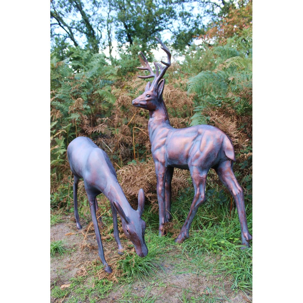 Inspirational Gifting 2 Piece Stag and Doe Deer Cast Aluminium Garden Ornament Set Extra Large Image 4