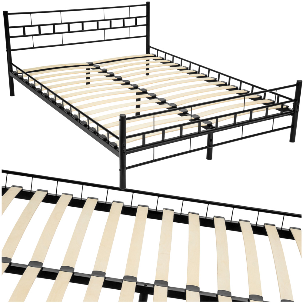 tectake Double Black Metal Bed Frame with Slatted Base Image 2