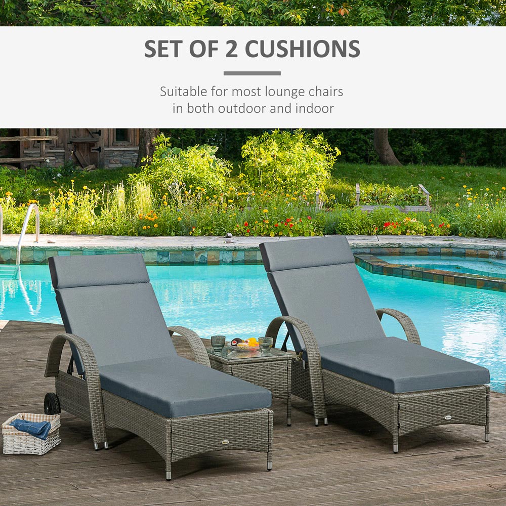 Outsunny Dark Grey Sun Lounger Cushion 196 x 55cm 2 Pack Image 4