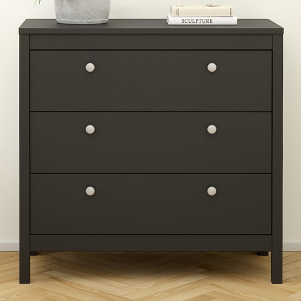 Florence Madrid 3 Drawer Matt Black Chest of Drawers Image 1