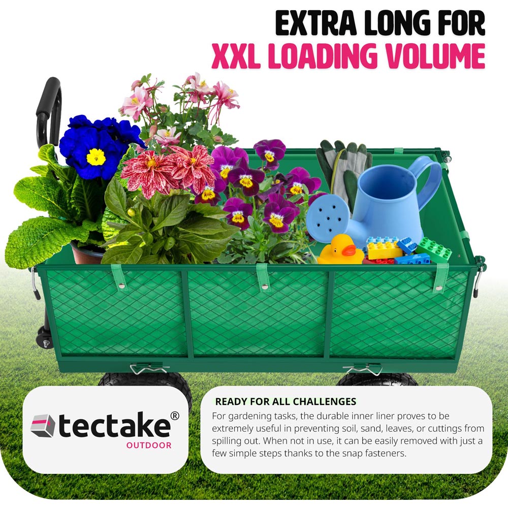 tectake Green Garden Trolley with Foldable Side Walls and Padded Handle 550kg Image 7