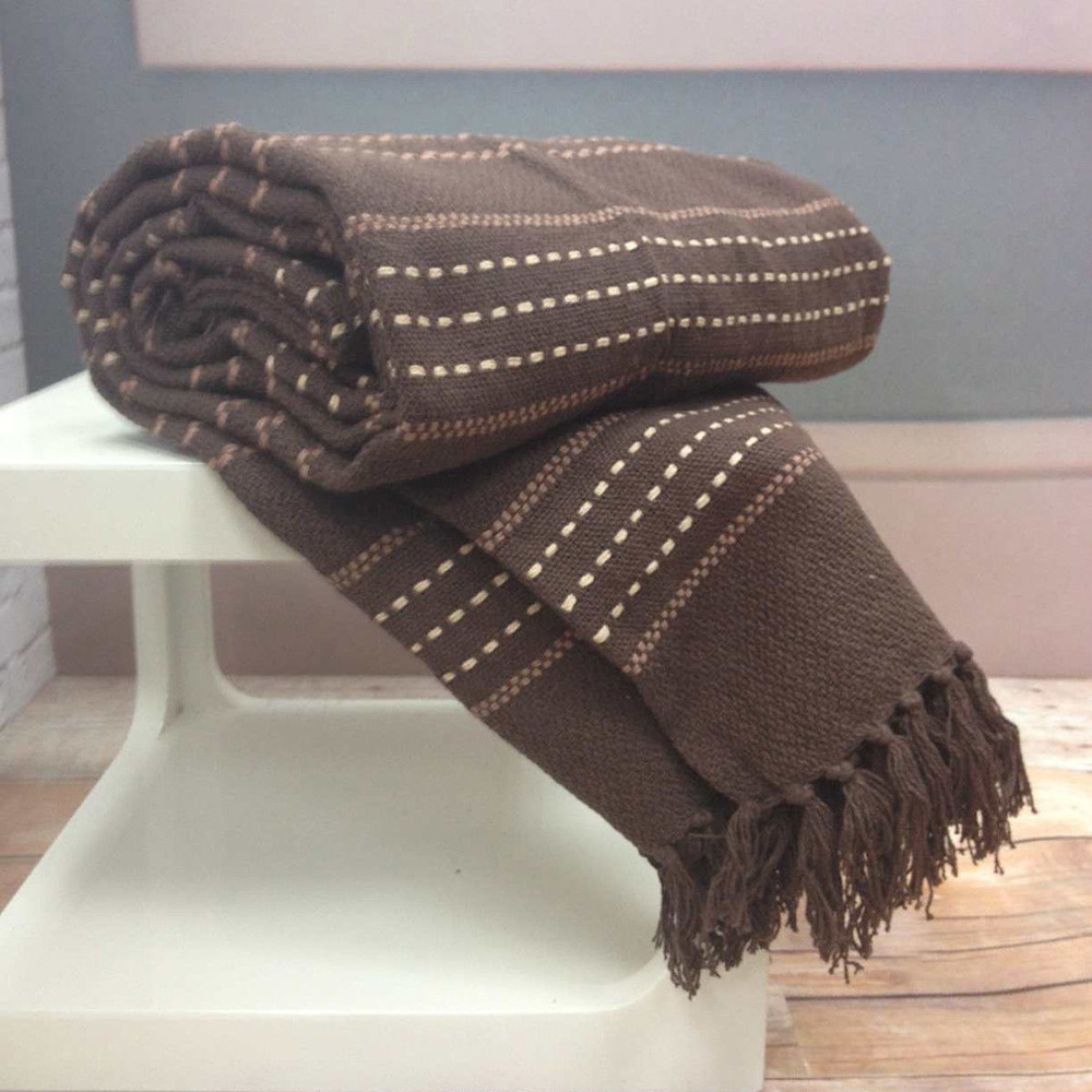 Rapport Home Chocolate Stitch Strip Woven Cotton Throw 254 x 254cm Image 2