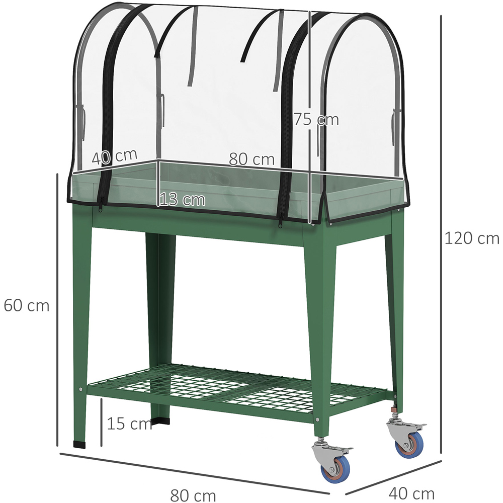 Outsunny Green Mobile Raised Garden Bed with Greenhouse Cover 1.3 x 2.6ft Image 7