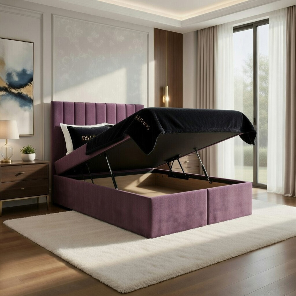 DS Living Aria King Size Pink Plush Ottoman Bed Image 2