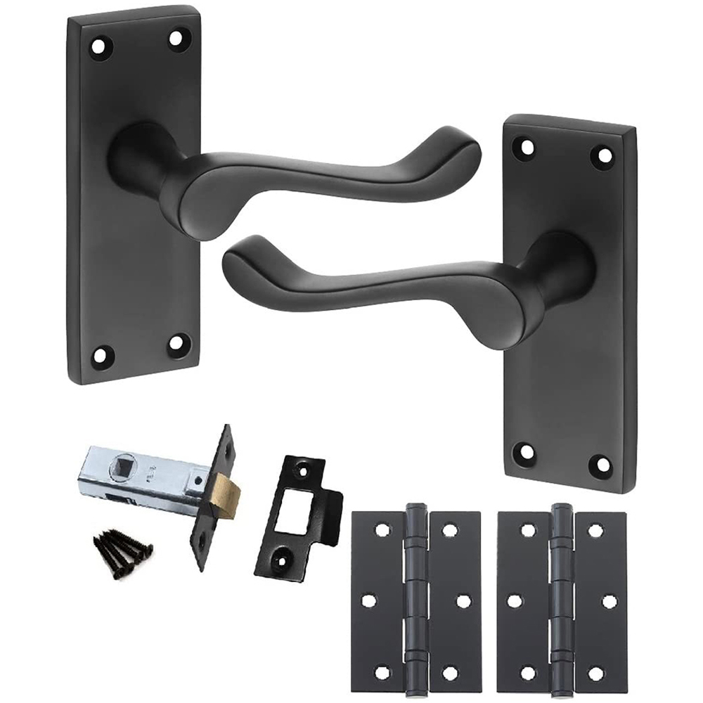 Golden Grace Matt Black Victorian Scroll Door Handles Pair 120 x 40mm 6 Pack Image 2