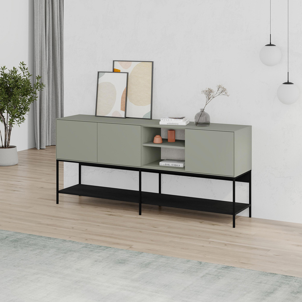 Decortie Amira 3 Door 3 Shelf Ash Green Console Table Image 5