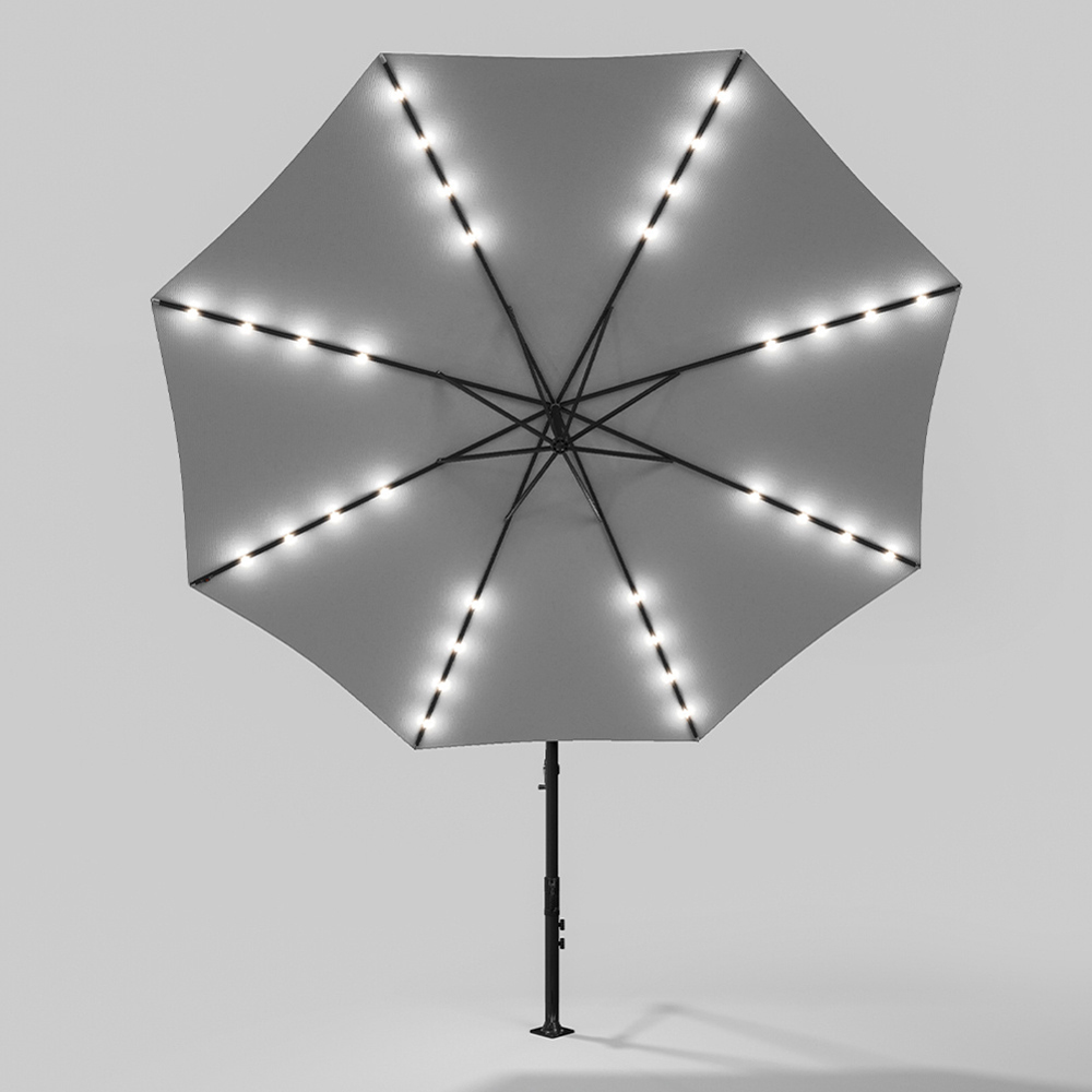Living and Home Grey 32 LED Crank and Lift Parasol Image 5