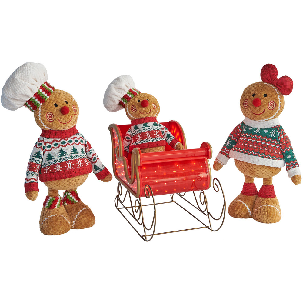 Set of 3 Gingerbread Family and Sleigh - Red Image 3