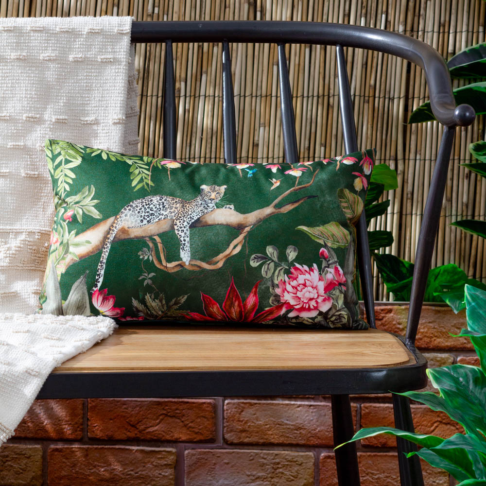 Evans Lichfield Forest Leopard Rectangular Outdoor Reversible Cushion Image 2