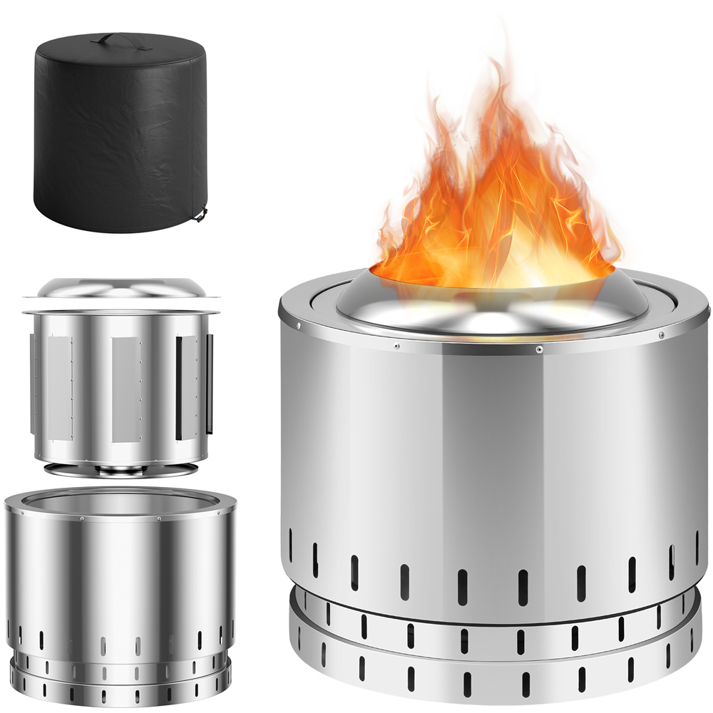 Costway Silver Stainless Steel Smokeless Fire Pit Image 2
