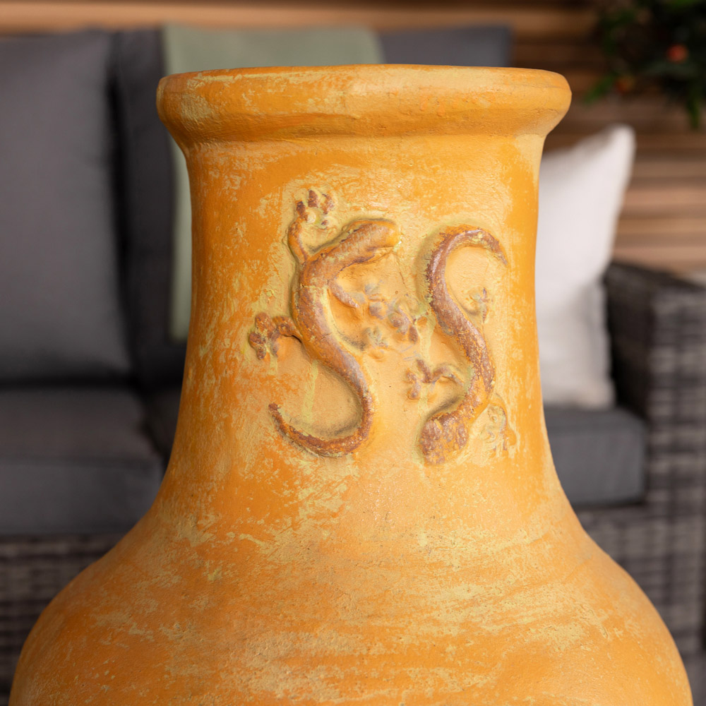 Charles Bentley Snug Malaga Lizard Design Large Natural Clay Chiminea Image 8