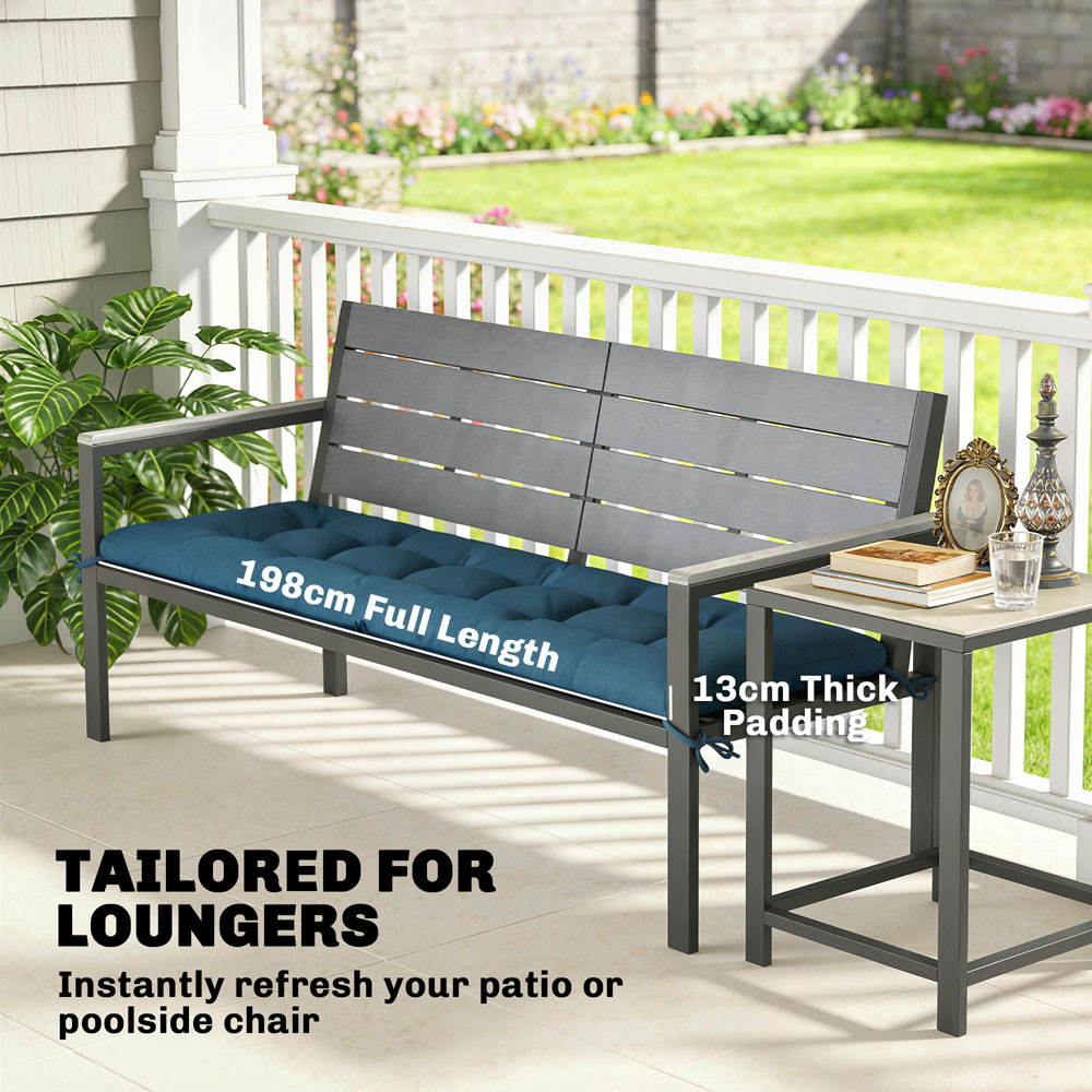 Outsunny Blue Memory Foam Sun Lounger Cushion with Ties Image 4